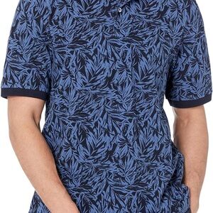 Amazon Essentials Men's Navy Leaf Print Polo
